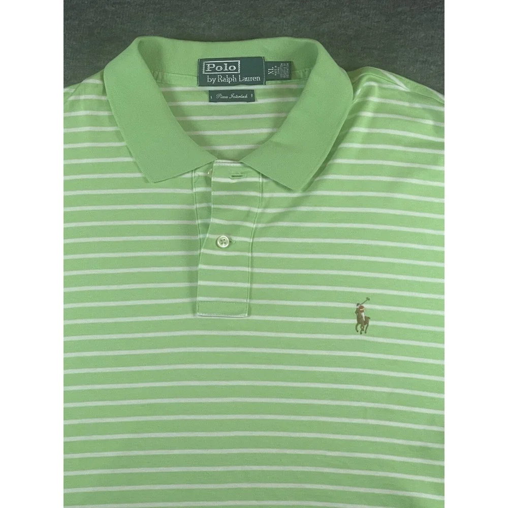 Vintage Polo By Ralph Lauren Pima Interlock Polo Shirt Mens XL Lime Green Stripe